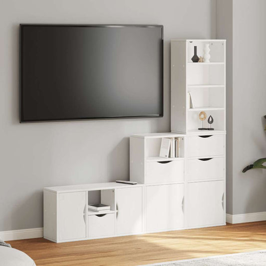 4 Piece TV Units with Storage ODDA White Solid Wood Pine