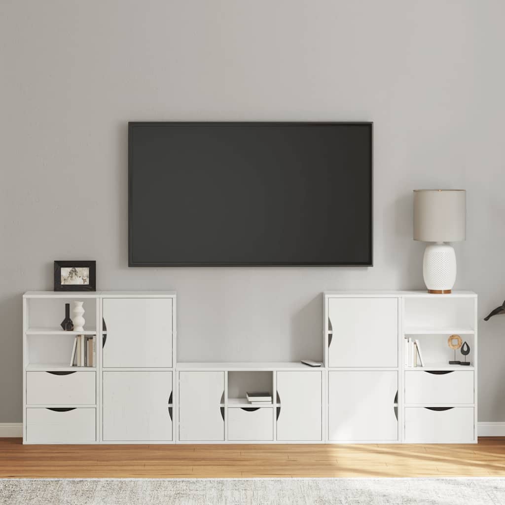 5 Piece TV Units with Storage ODDA White Solid Wood Pine