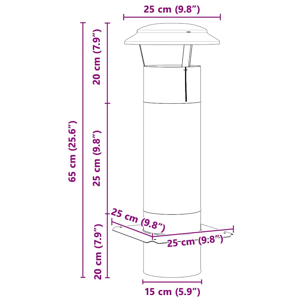 Chimney Extension Silver 25 x 25 x 65 cm Stainless Steel