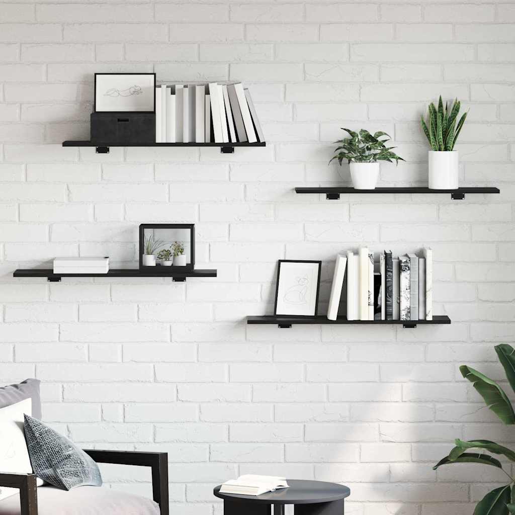 Bookshelf Board 4 pcs Black 80 x 20 x 1.5 cm Engineered wood