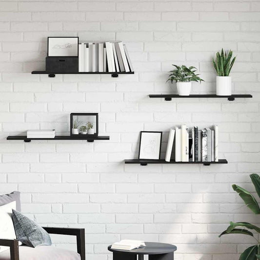 Bookshelf Board 4 pcs Black 80 x 20 x 1.5 cm Engineered wood
