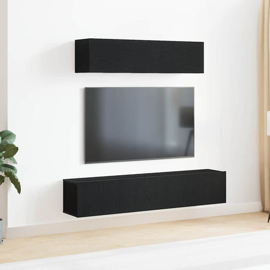 6 Piece TV Cabinet Set - Wall-mounted, Black Oak, Engineered Wood