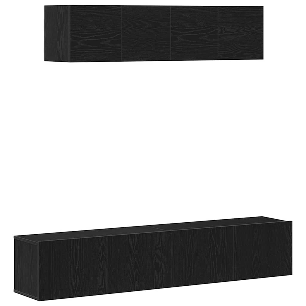 6 Piece TV Cabinet Set - Wall-mounted, Black Oak, Engineered Wood