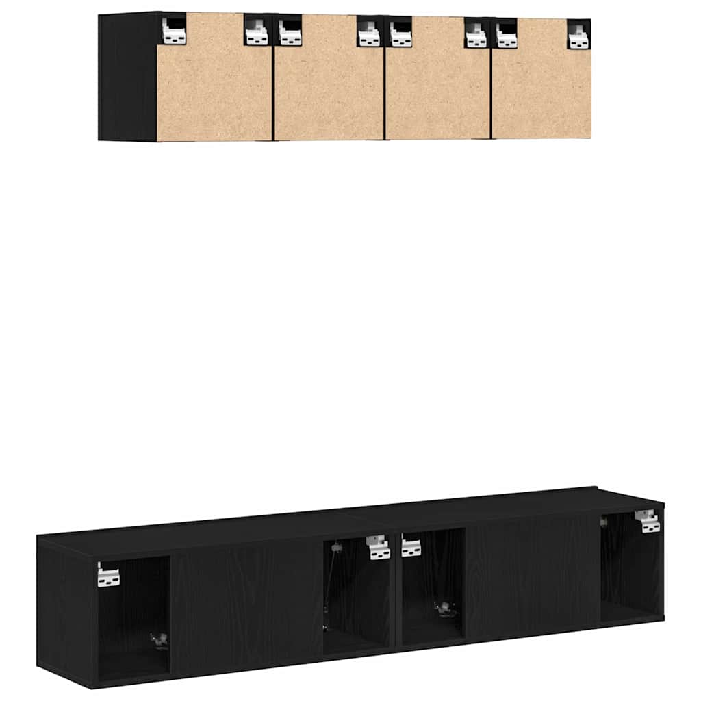 6 Piece TV Cabinet Set - Wall-mounted, Black Oak, Engineered Wood