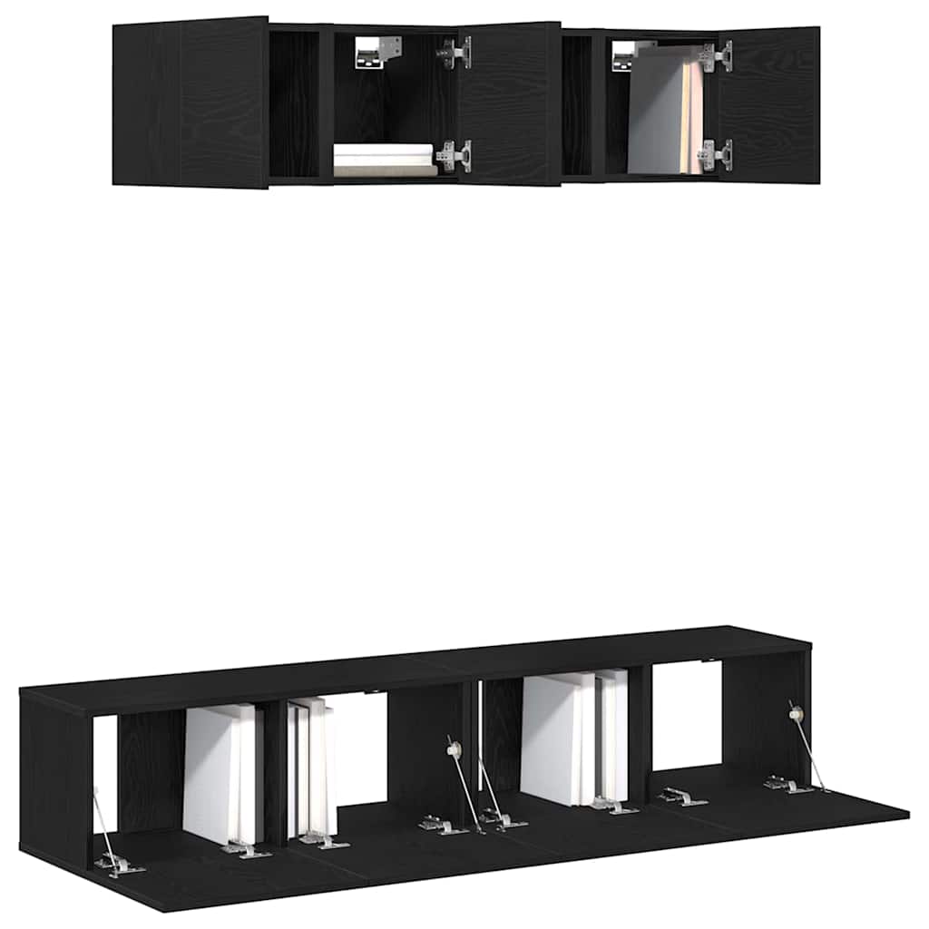 6 Piece TV Cabinet Set - Wall-mounted, Black Oak, Engineered Wood