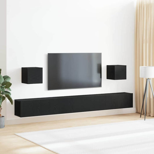 7 Piece TV Cabinet Set Black Oak Engineered Wood