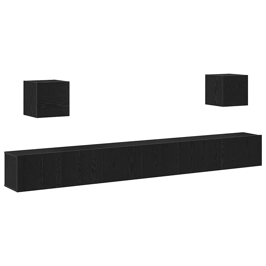 7 Piece TV Cabinet Set Black Oak Engineered Wood