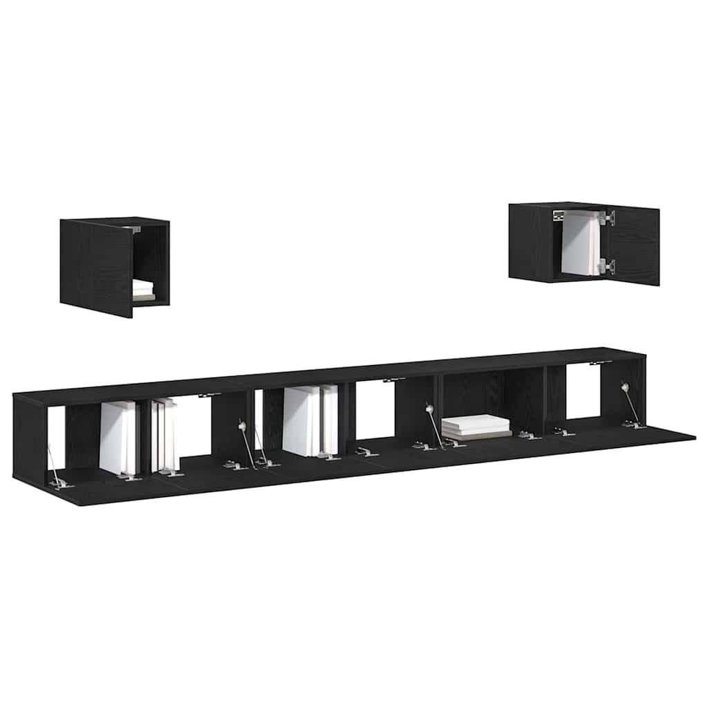 7 Piece TV Cabinet Set Black Oak Engineered Wood