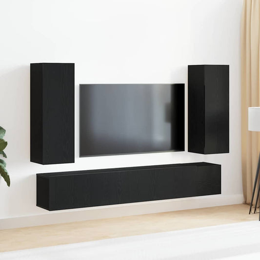 5-Piece Wall-Mounted TV Cabinet Set in Black Oak