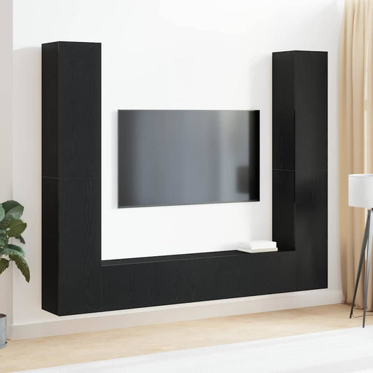 6 Piece TV Cabinet Set - Wall-mounted, Black Oak Engineered Wood