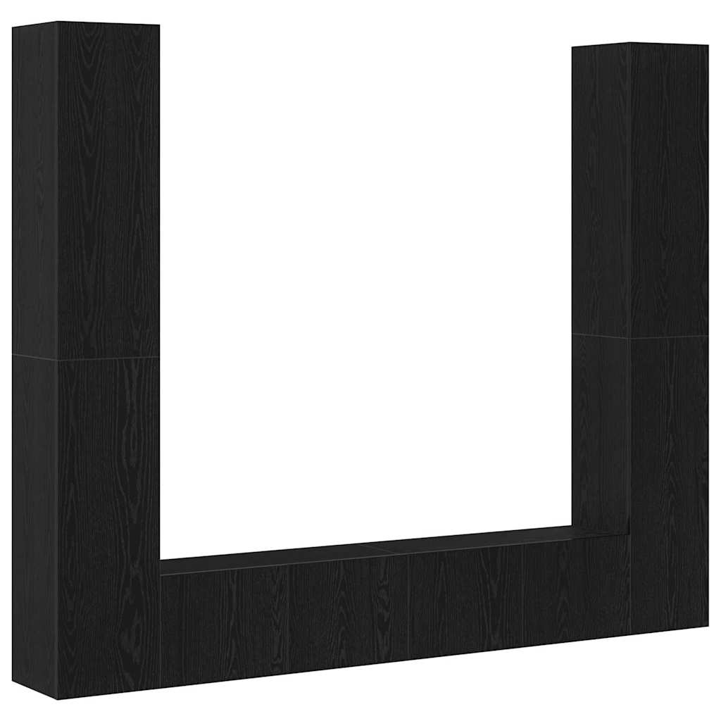 6 Piece TV Cabinet Set - Wall-mounted, Black Oak Engineered Wood