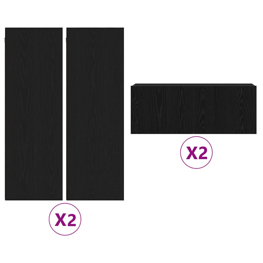 6 Piece TV Cabinet Set - Wall-mounted, Black Oak Engineered Wood