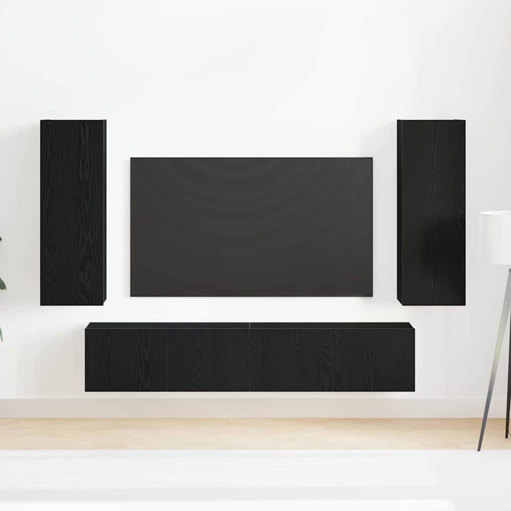 4 Piece TV Cabinet Set - Wall-mounted Black Oak Engineered Wood