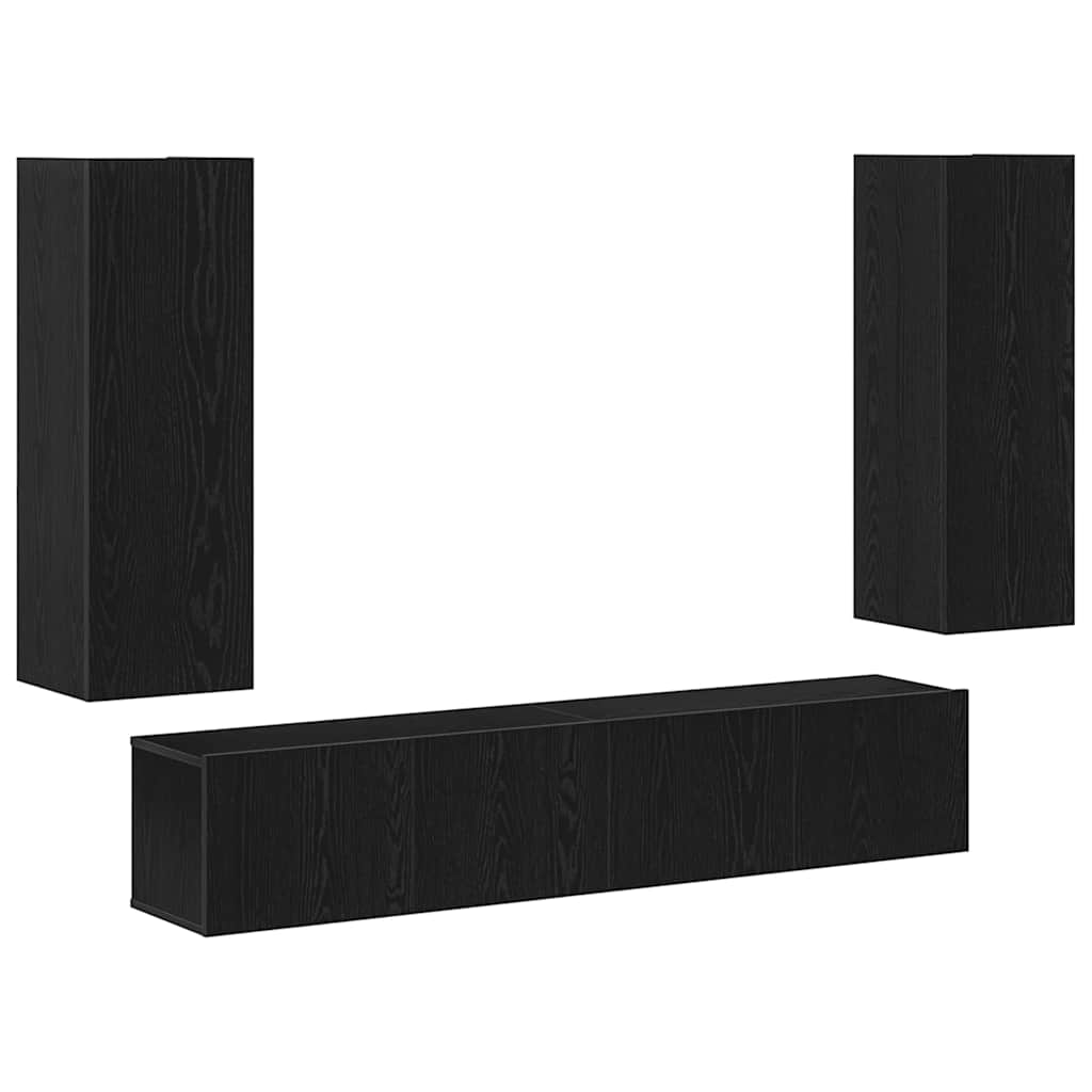 4 Piece TV Cabinet Set - Wall-mounted Black Oak Engineered Wood