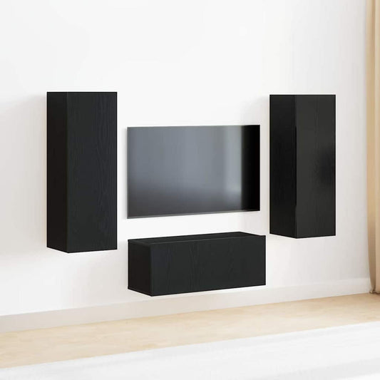 4 Piece TV Cabinet Set Black Oak Engineered Wood
