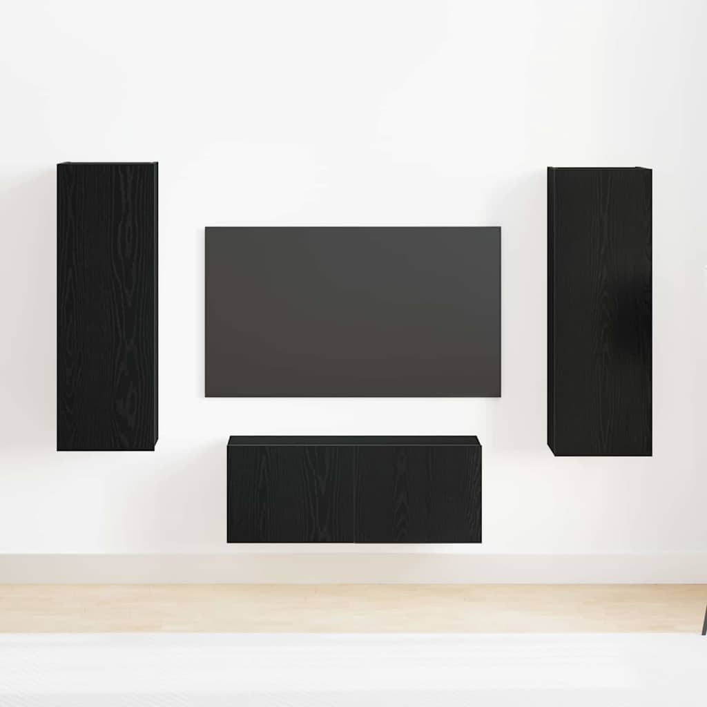 4 Piece TV Cabinet Set Black Oak Engineered Wood