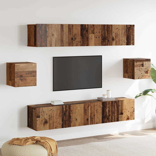 6 Piece TV Cabinet Set Old Wood Engineered Wood