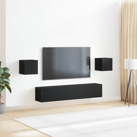 6 Piece TV Cabinet Set Black Oak Engineered Wood