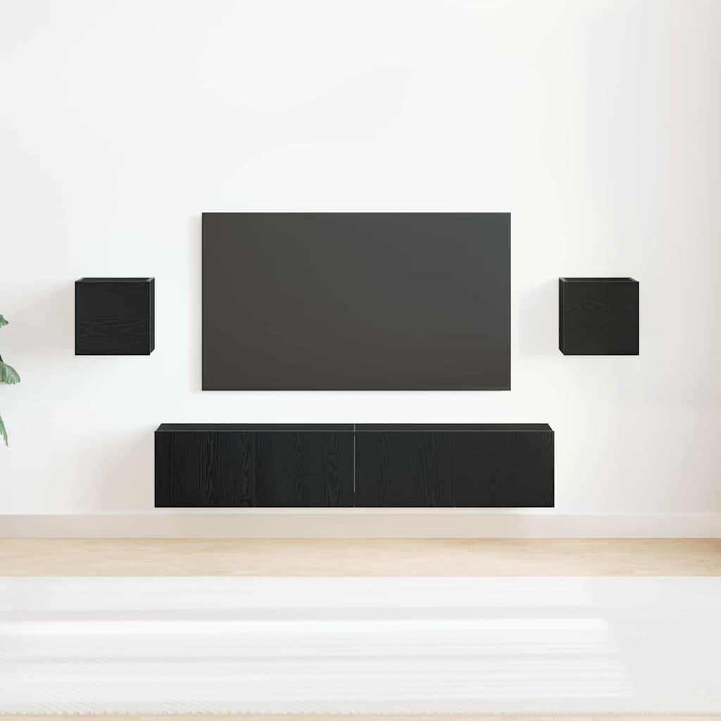 6 Piece TV Cabinet Set Black Oak Engineered Wood