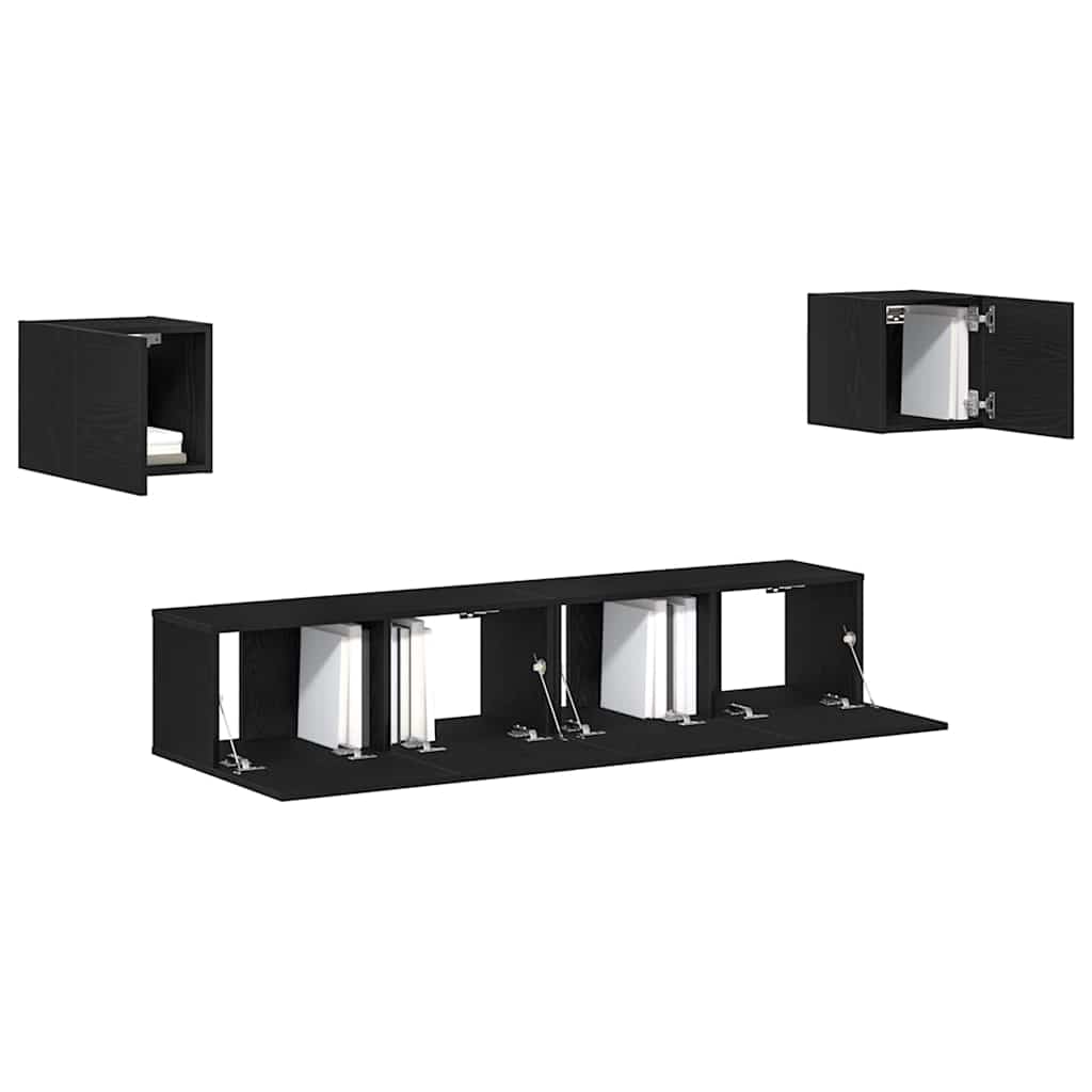 6 Piece TV Cabinet Set Black Oak Engineered Wood
