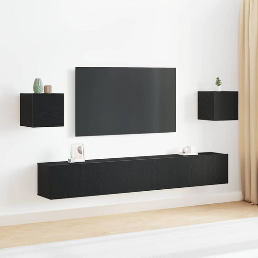 6 Piece TV Cabinet Set - Wall-mounted, Black Oak, Engineered Wood