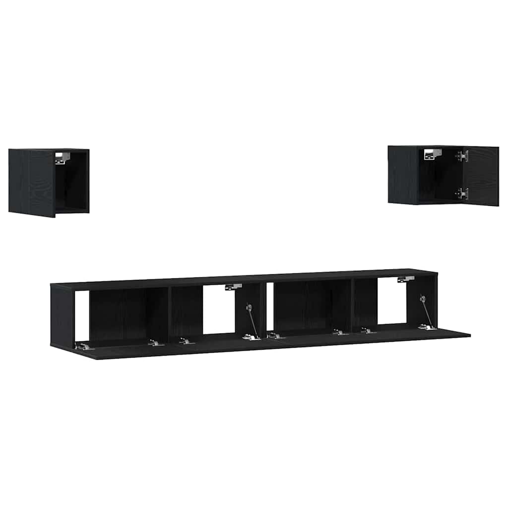 6 Piece TV Cabinet Set - Wall-mounted, Black Oak, Engineered Wood