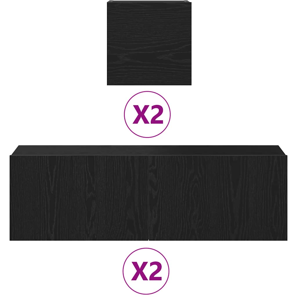6 Piece TV Cabinet Set - Wall-mounted, Black Oak, Engineered Wood