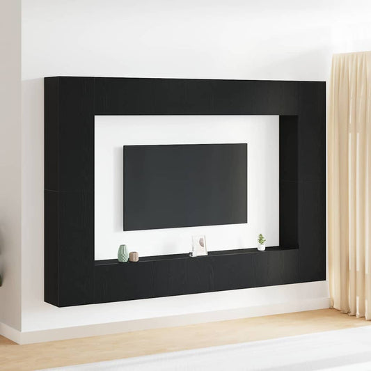 8 Piece TV Cabinet Set Wall-mounted Black Oak Engineered Wood