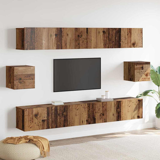 6 Piece TV Cabinet Set Old Wood Engineered Wood