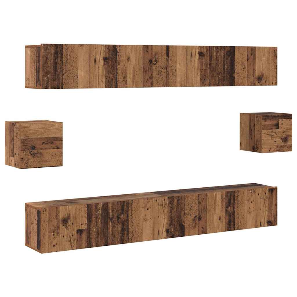 6 Piece TV Cabinet Set Old Wood Engineered Wood