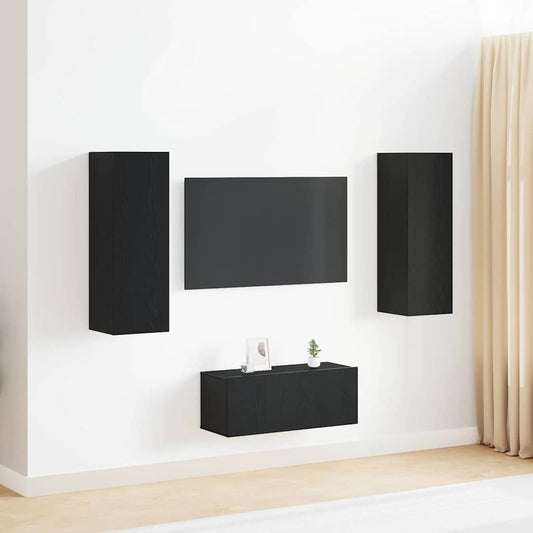 3 Piece TV Cabinet Set Wall-mounted Black Oak Engineered Wood