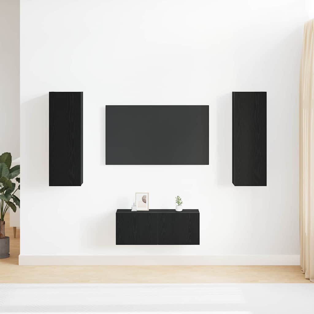 3 Piece TV Cabinet Set Wall-mounted Black Oak Engineered Wood