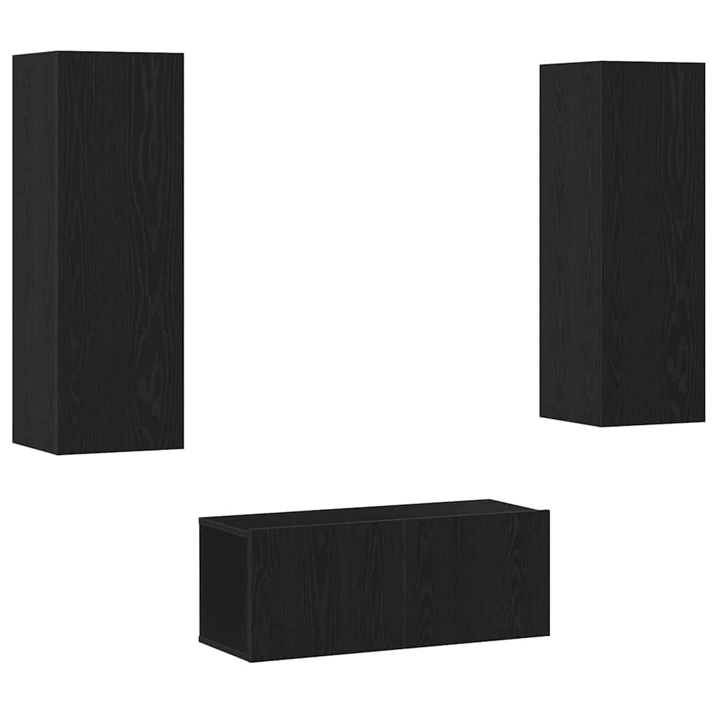 3 Piece TV Cabinet Set Wall-mounted Black Oak Engineered Wood