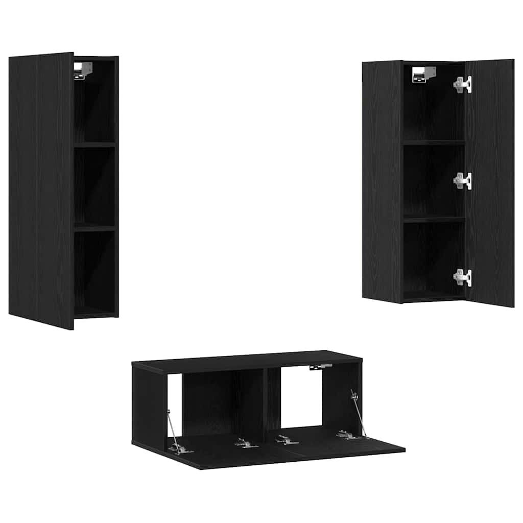 3 Piece TV Cabinet Set Wall-mounted Black Oak Engineered Wood