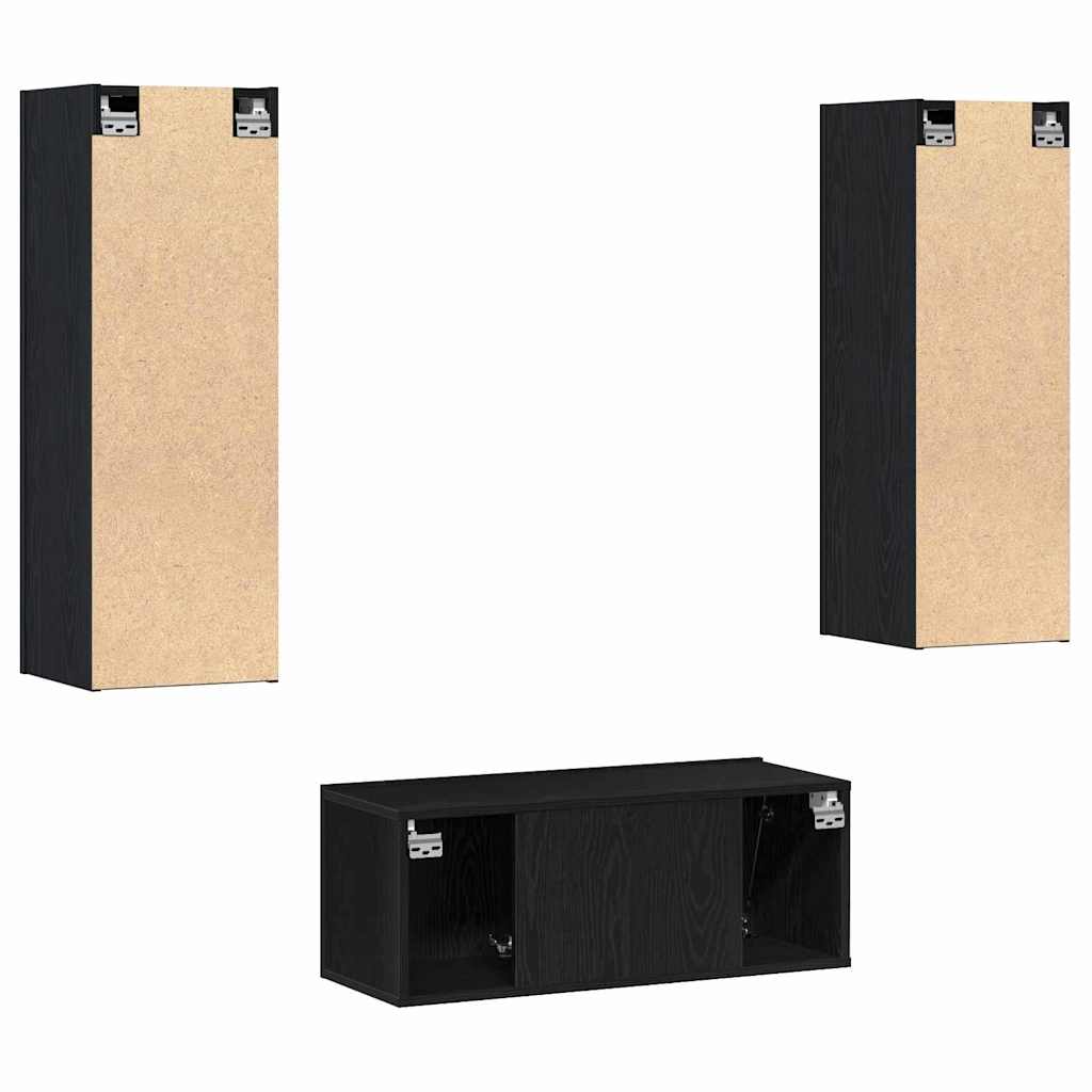 3 Piece TV Cabinet Set Wall-mounted Black Oak Engineered Wood