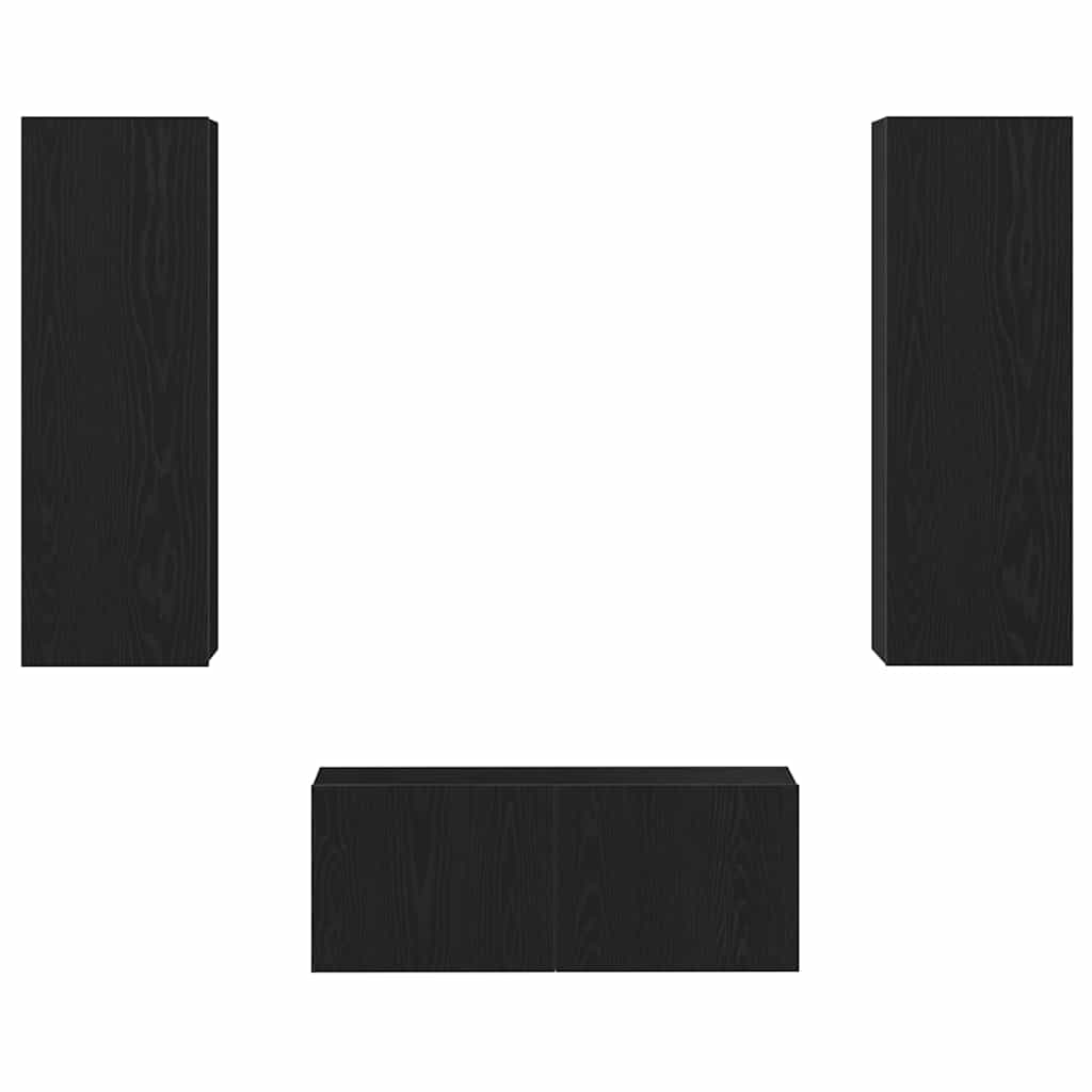 3 Piece TV Cabinet Set Wall-mounted Black Oak Engineered Wood