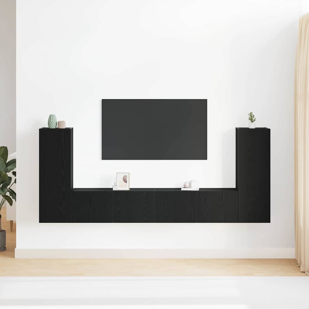 4 Piece TV Cabinet Set - Wall-Mounted, Black Oak, Engineered Wood