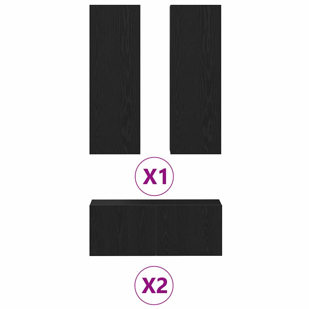 4 Piece TV Cabinet Set - Wall-Mounted, Black Oak, Engineered Wood