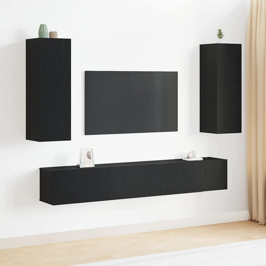 5 Piece TV Cabinet Set Black Oak Engineered Wood