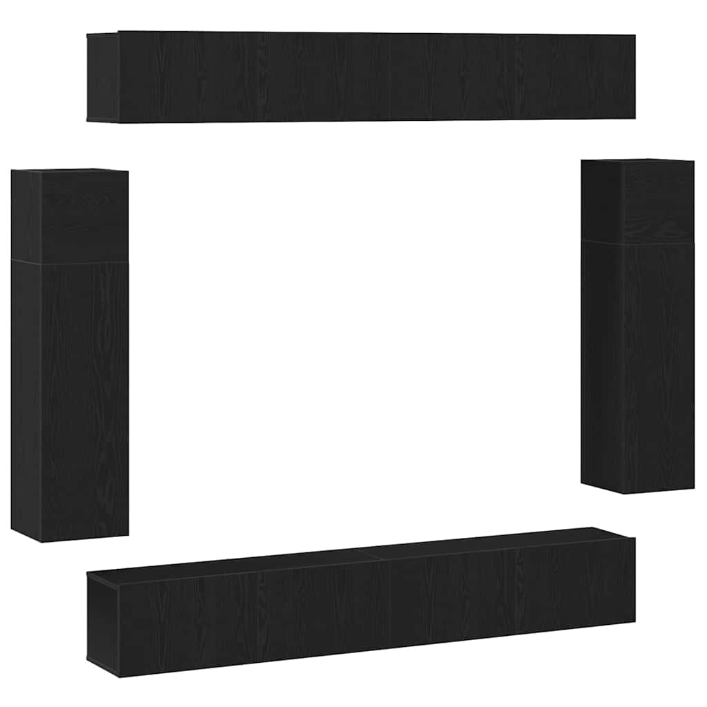 8 Piece TV Cabinet Set - Wall-mounted Black Oak, Engineered Wood