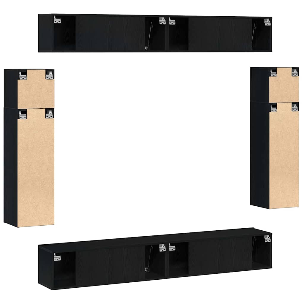 8 Piece TV Cabinet Set - Wall-mounted Black Oak, Engineered Wood