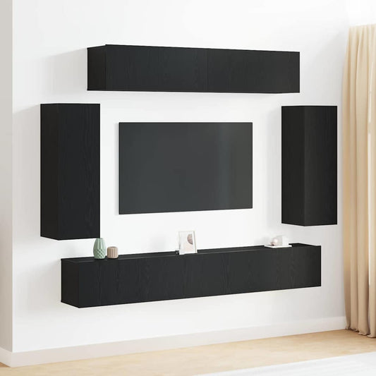 6 Piece TV Cabinet Set - Old Wood Finish Engineered Wood