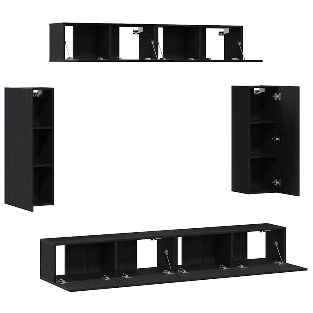 6 Piece TV Cabinet Set - Old Wood Finish Engineered Wood