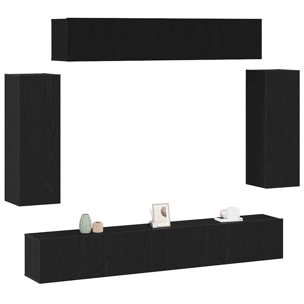 6 Piece TV Cabinet Set - Old Wood Finish Engineered Wood