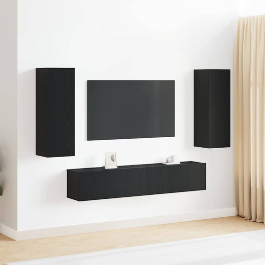 4 Piece TV Cabinet Set Wall-mounted Black Oak Engineered Wood