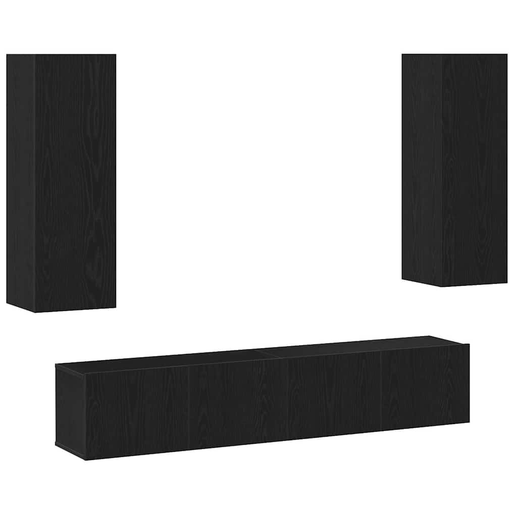 4 Piece TV Cabinet Set Wall-mounted Black Oak Engineered Wood