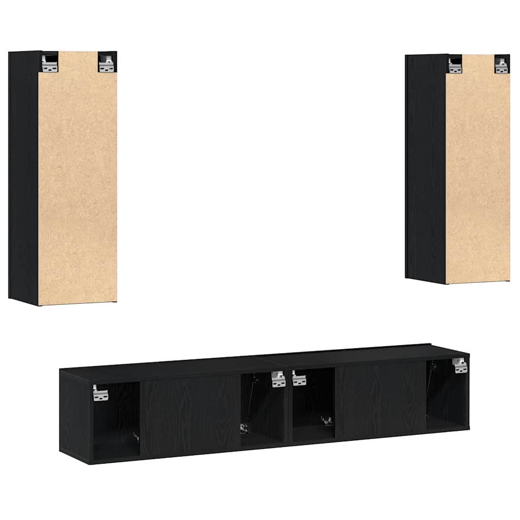 4 Piece TV Cabinet Set Wall-mounted Black Oak Engineered Wood