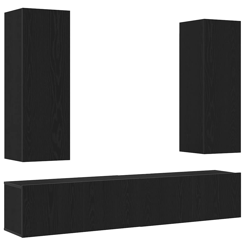 4 Piece TV Cabinet Set Wall-mounted Black Oak Engineered Wood