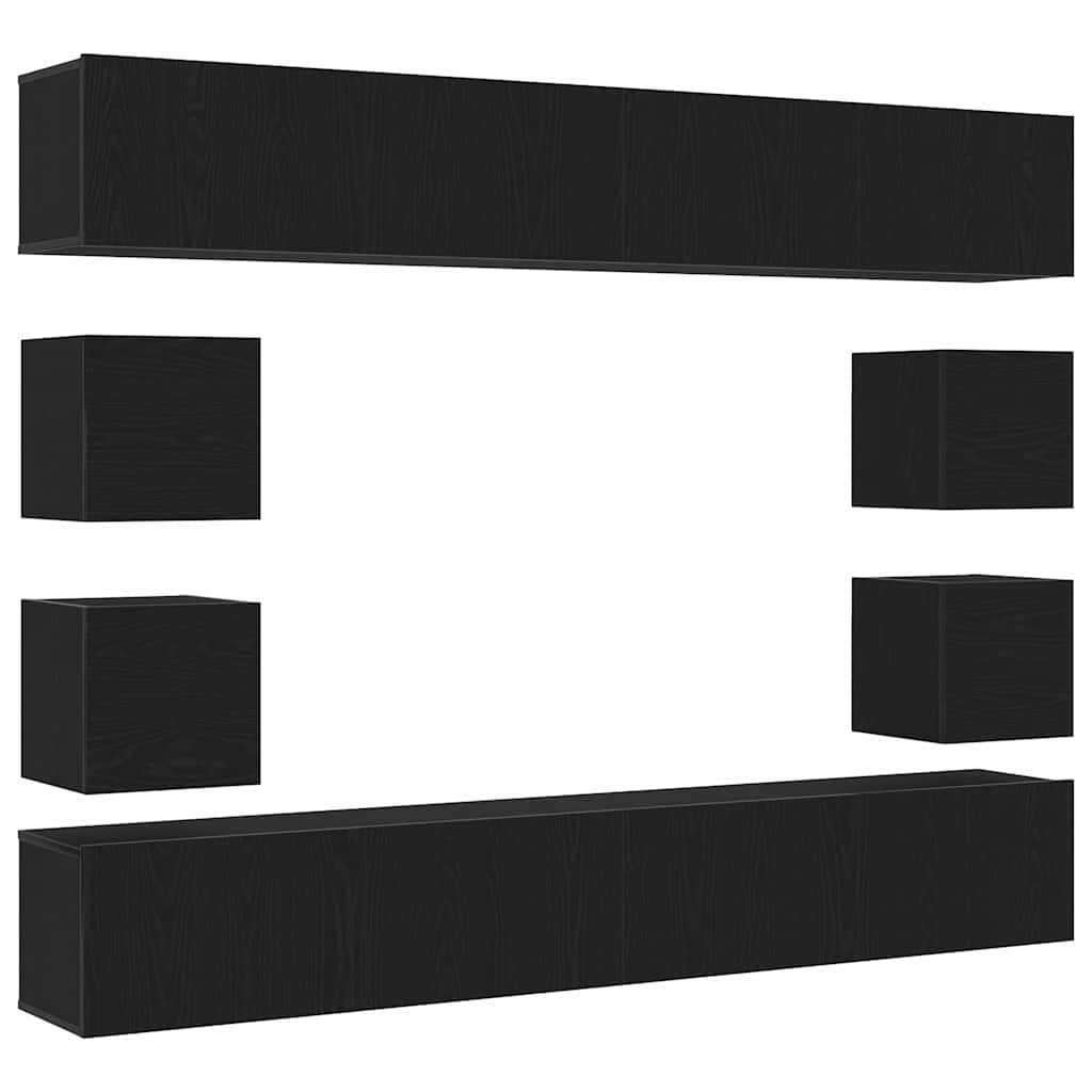 6 Piece TV Cabinet Set - Wall-mounted, Black Oak Engineered Wood