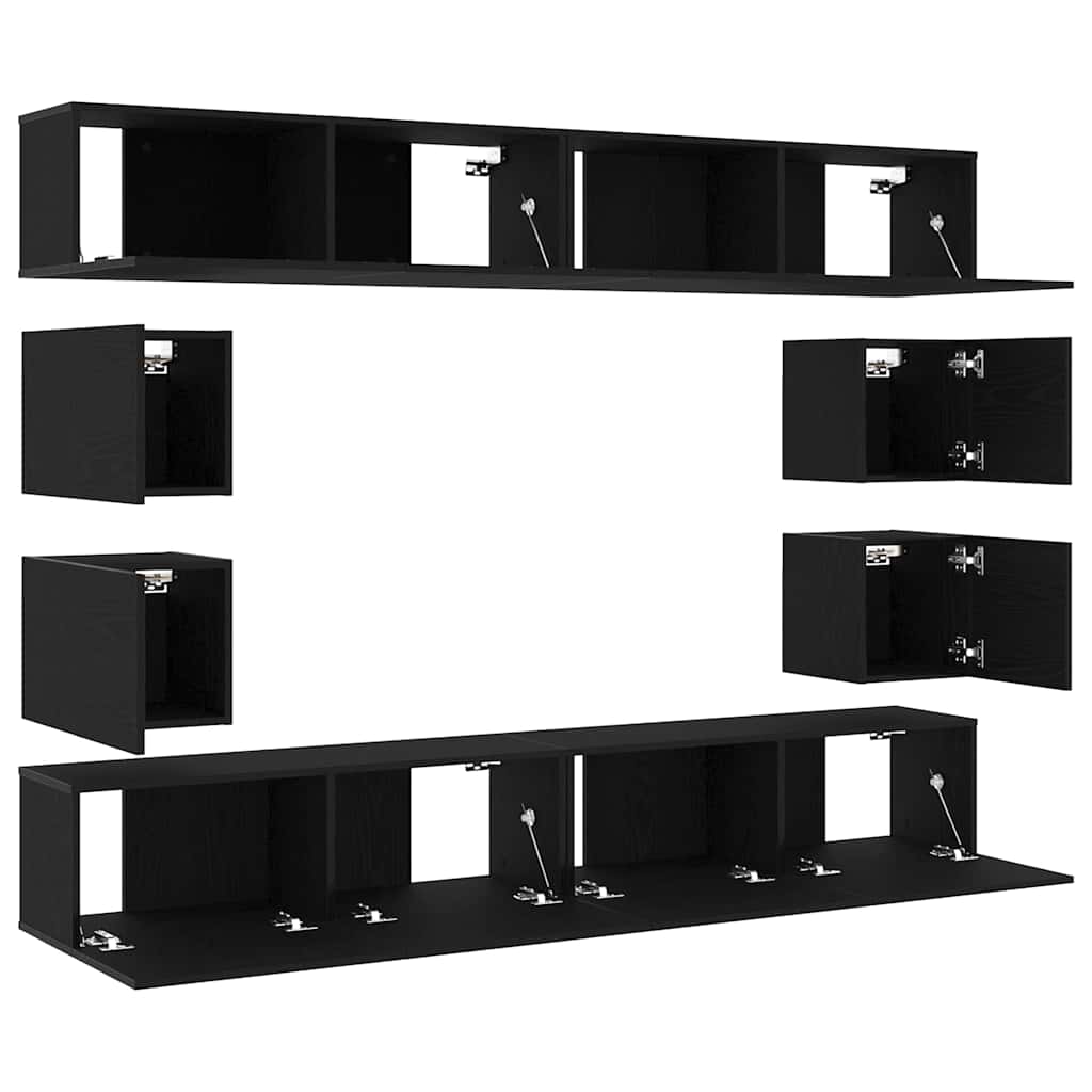 6 Piece TV Cabinet Set - Wall-mounted, Black Oak Engineered Wood